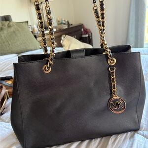 Michael Kors Elegant Black Tote with Gold Chain
